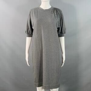 Size S Grey Cotton Blend Jersey Floral Monili Beaded Midi T-shirt Dress